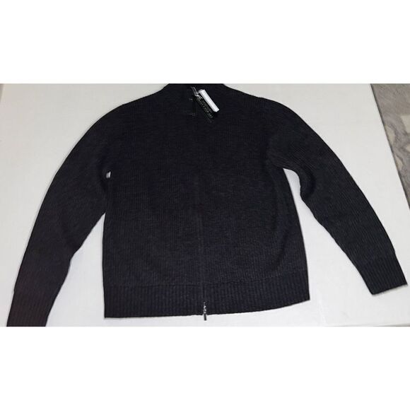 The Men's Store Bloomingdales Sz XL 100% Merino Wool Black Coal Full Zip Sweater - Picture 1 of 7